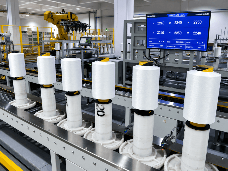 Researchers working with yarn samples and fabric development