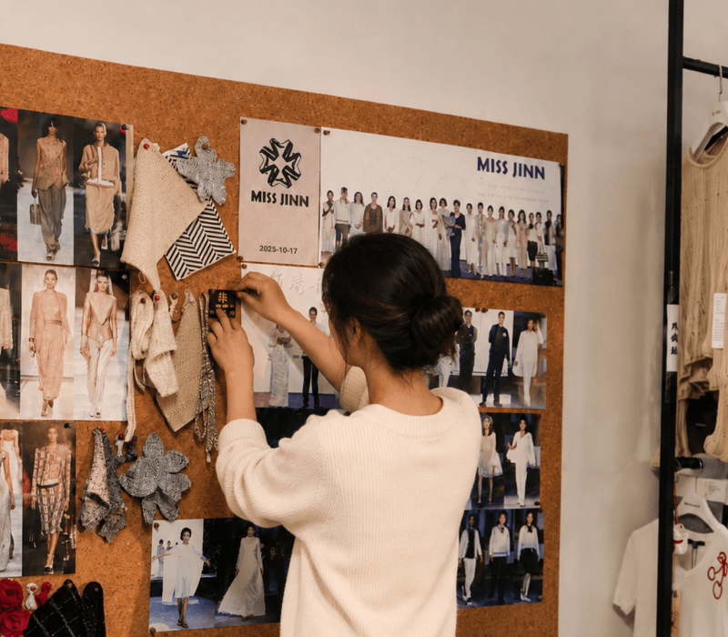 Fashion mood board with fabric swatches and inspiration imagery